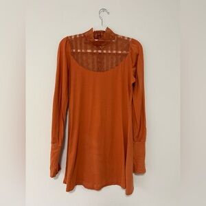 Free People Orange Sheer Long Sleeve Top